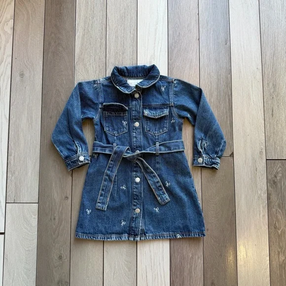 ZARA Kids blue denim jean shirt dres - Picture 1 of 5